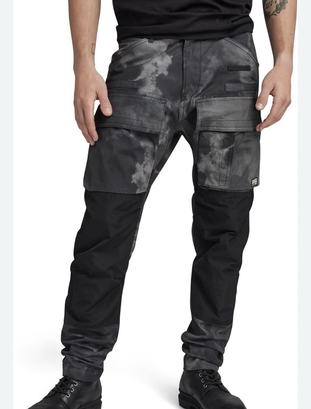G-Star RAW Black Gray Blurry Camo 3D Regular Tapered Hammer Ripstop Pants 32X29